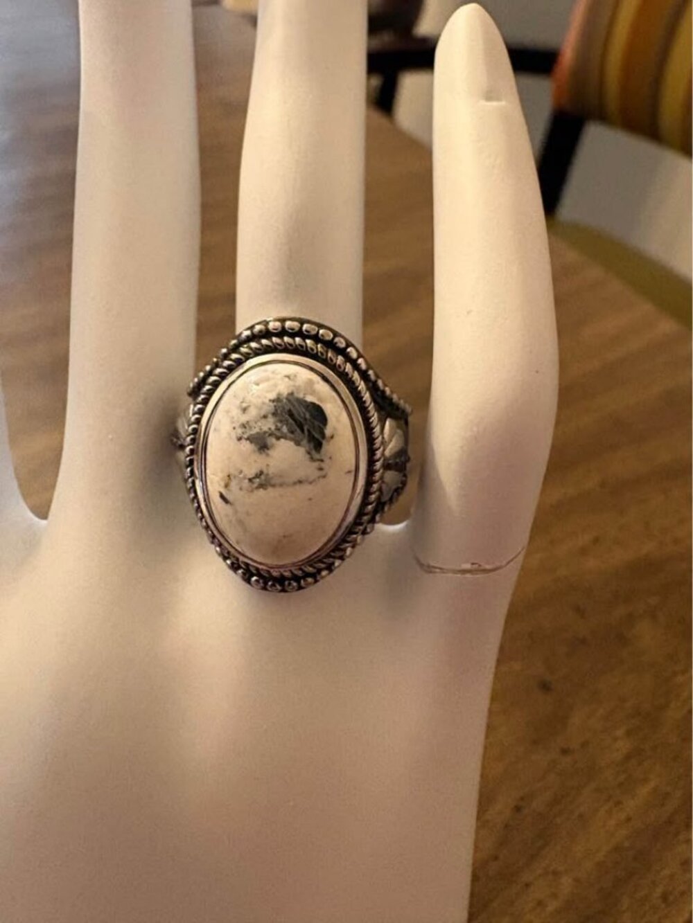 Sterling Silver White Buffalo Stone Ring Size 6